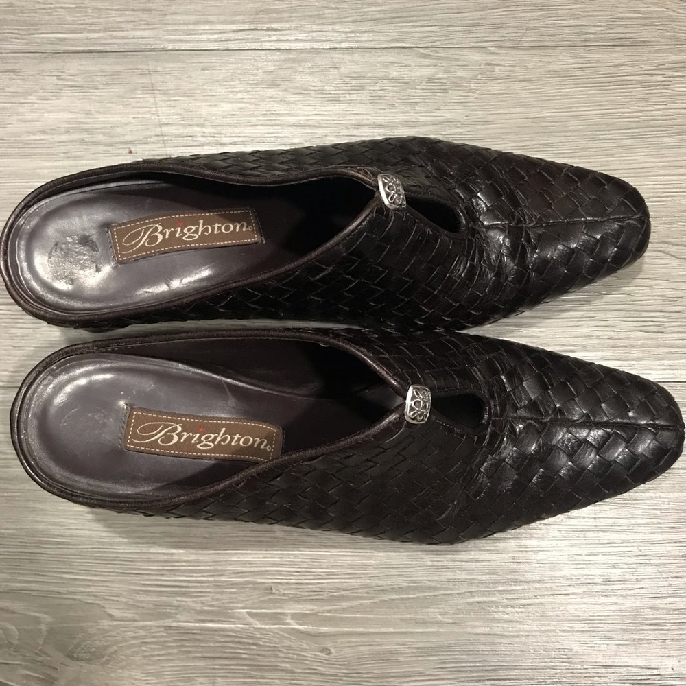 Brighton Tynan Basket Weave Brown Leather Mules Size 7 View 2